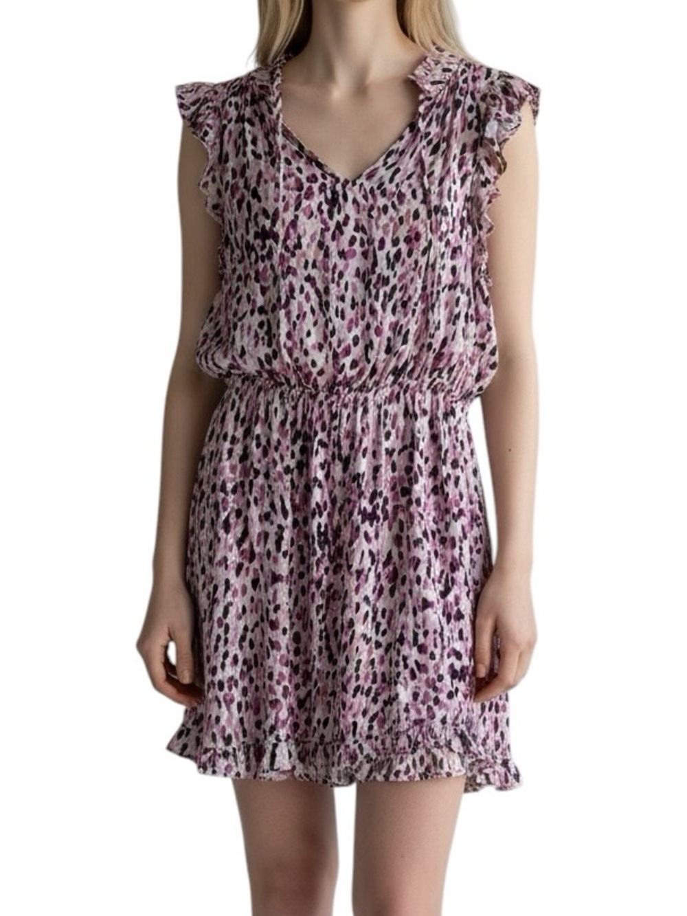 Bella Dahl sleeveless ruffle trim leopard print dress size L like new condition